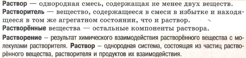 Раствор, растворитель, растворенные вещества, растворение