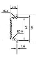 DIN (ДИН) рейка 35 мм x 7.5 мм = top-hat rail 35 x 7.5 (EN 50022, BS 5584, DIN 46277-3) 