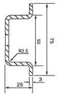 DIN (ДИН) рейка 75 мм х 25 мм или 75х3 (имеется в виду толщина), wide top-hat rail 75 мм (EN 50023, BS 5585);
