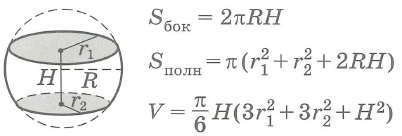 Площадь поверхности и объем шарового слоя