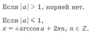 Простейшие тригонометрические уравнения решения cos x = a