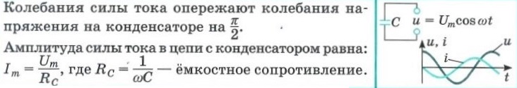 Конденсатор в цепи переменного тока. Амплитуда силы тока в цепи с конденсатором.