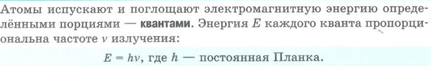 Гипотеза Планка. Атомы испускают/поглощают электромагнитную энергию квантами.