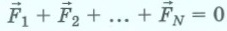 Первое условие равновесия: Если твердое тело находится в равновесии, то геометрическая сумма внешних сил, приложенных к нему, равна нулю: